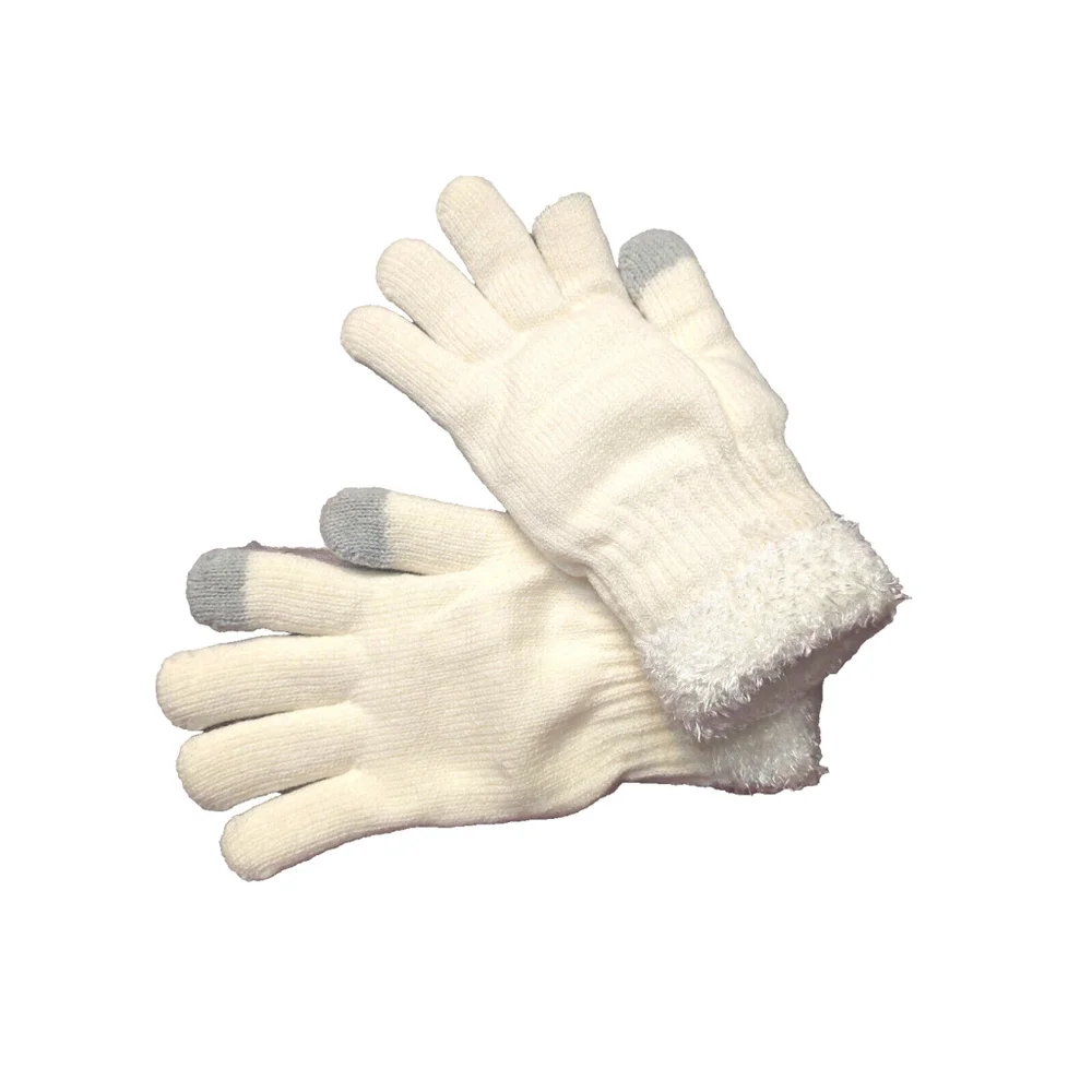 On 34th Ivory Rib Stitch Fuzzy Cuff Cream & Gray Knit Gloves Sz One Size NWT